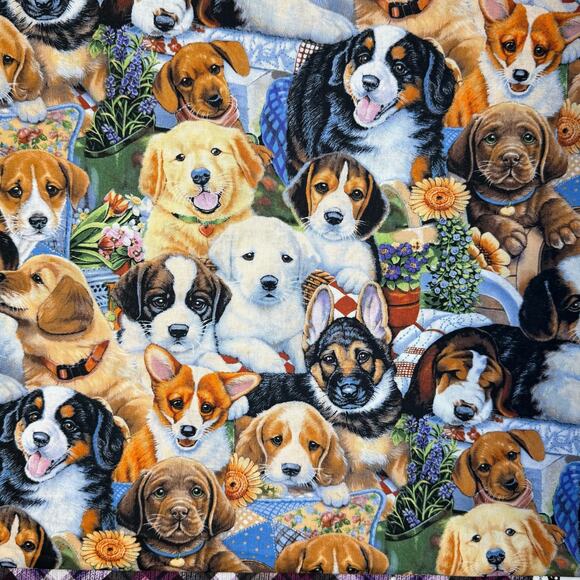 Jenny Newland for David Textiles - Garden Puppies Fabric Print - 1 Yard - Picture 1 of 7